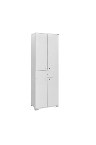 Adore Mobilya Diamond 4 Kapaklı Tek Çekmeceli Dolap-Parlak Lake Beyaz 60x187x38 CM (GxYxD)