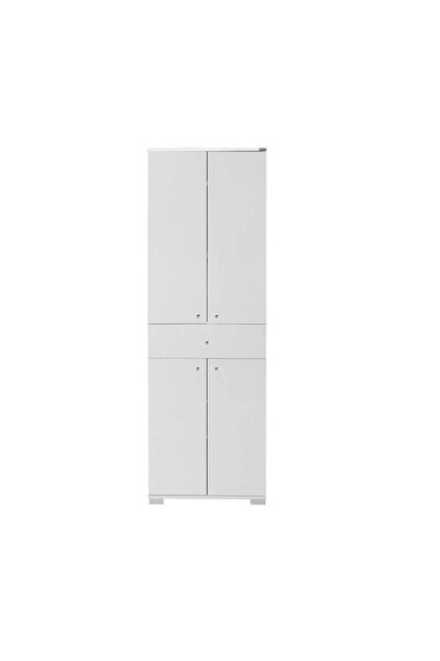Adore Mobilya Diamond 4 Kapaklı Tek Çekmeceli Dolap-Parlak Lake Beyaz 60x187x38 CM (GxYxD)