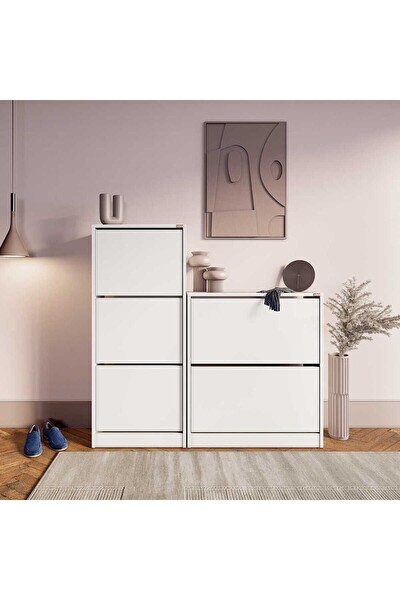 Adore Mobilya Flat Duo 2 Katlı Geniş Ayakkabılık Dolabı - Beyaz