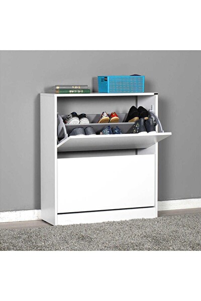 Adore Mobilya Flat Duo 2 Katlı Geniş Ayakkabılık Dolabı - Beyaz