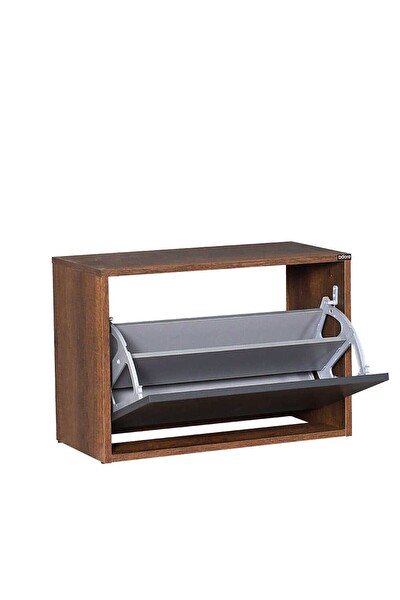 Adore Mobilya Step Oturaklı Ayakkabılık - Koyu Ceviz-Antrasit 60x42x30 CM (GxYxD)