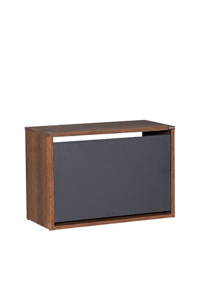 Adore Mobilya Step Oturaklı Ayakkabılık - Koyu Ceviz-Antrasit 60x42x30 CM (GxYxD)