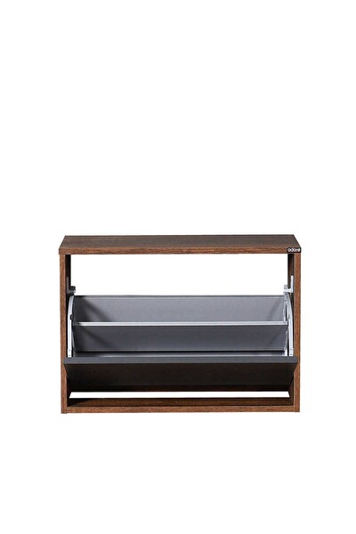 Adore Mobilya Step Oturaklı Ayakkabılık - Koyu Ceviz-Antrasit 60x42x30 CM (GxYxD)