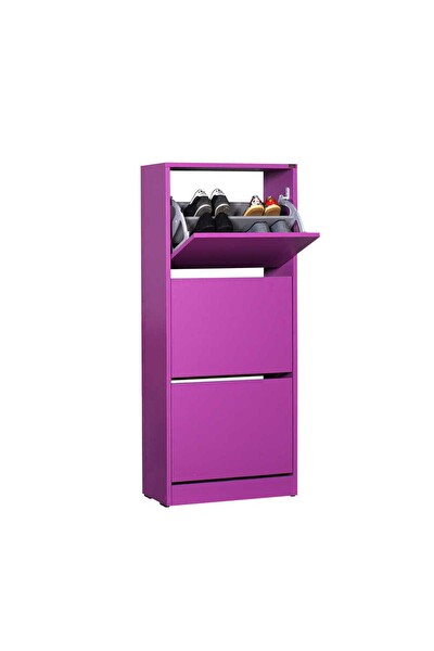 Adore Mobilya Flat Duo 3 Katlı Ayakkabılık-Mor 51x119x26 CM (GxYxD)