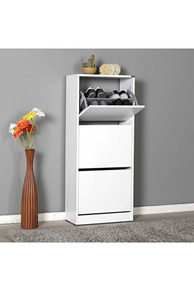 Adore Mobilya Flat Duo 3 Katlı Ayakkabılık - Mat Beyaz 51x119x26 CM (GxYxD)