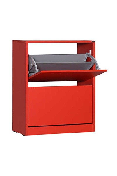 Adore Mobilya Flat Duo 2 Katlı Geniş Ayakkabılık-Kırmızı 73x84x26 CM (GxYxD)