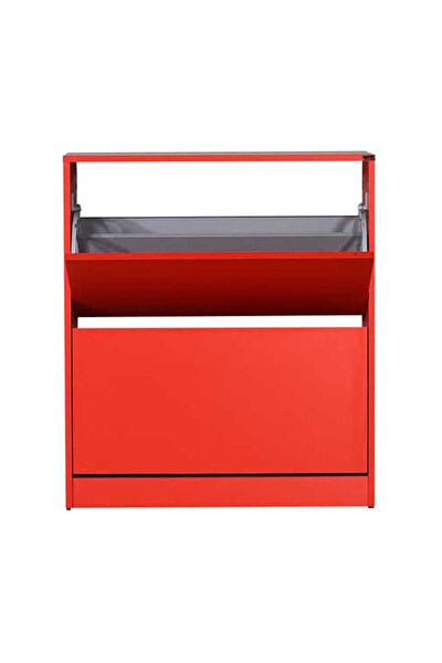 Adore Mobilya Flat Duo 2 Katlı Geniş Ayakkabılık-Kırmızı 73x84x26 CM (GxYxD)