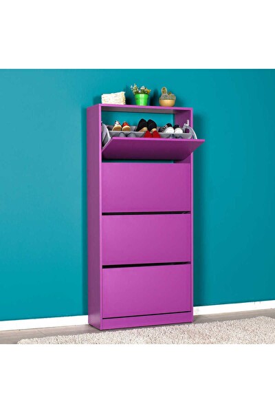 Adore Mobilya Flat Duo 4 Katlı Geniş Ayakkabılık-Mor 73x157x26 CM (GxYxD)