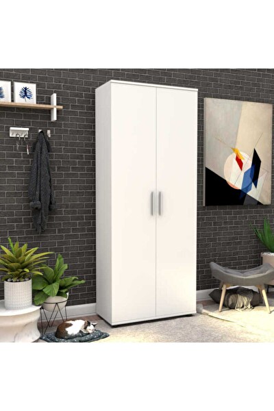 Adore Mobilya Porto 10 Raflı Kapaklı Geniş Ayakkabılık - Mat Beyaz 76x187x36 CM (GxYxD)