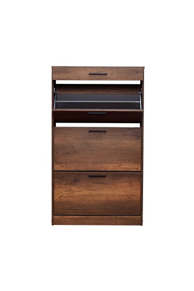 Adore Mobilya Flat Duo 3 Katlı Çekmeceli Ayakkabılık - Koyu Ceviz(Oslo Ceviz) 75x128x29 CM (GxYxD)