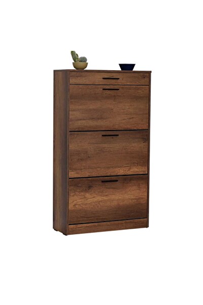 Adore Mobilya Flat Duo 3 Katlı Çekmeceli Ayakkabılık - Koyu Ceviz(Oslo Ceviz) 75x128x29 CM (GxYxD)