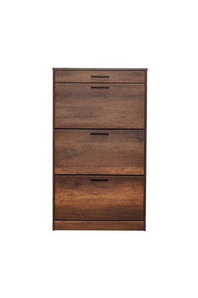 Adore Mobilya Flat Duo 3 Katlı Çekmeceli Ayakkabılık - Koyu Ceviz(Oslo Ceviz) 75x128x29 CM (GxYxD)