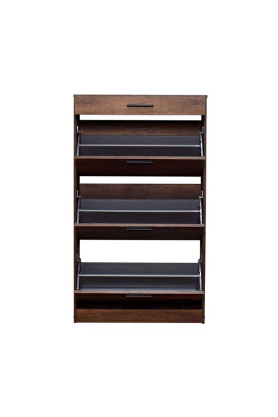 Adore Mobilya Flat Duo 3 Katlı Çekmeceli Ayakkabılık - Koyu Ceviz(Oslo Ceviz) 75x128x29 CM (GxYxD)