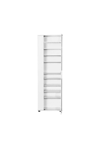 Adore Mobilya Porto 10 Raflı Kapaklı ve Aynalı Ayakkabılık - Mat Beyaz 60x187x35 CM (GxYxD)