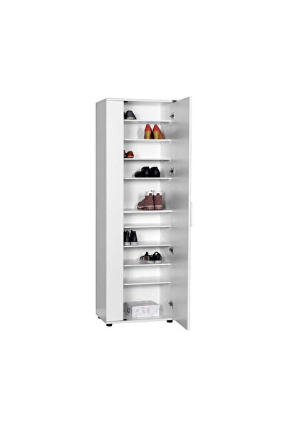 Adore Mobilya Porto 10 Raflı Kapaklı ve Aynalı Ayakkabılık - Mat Beyaz 60x187x35 CM (GxYxD)