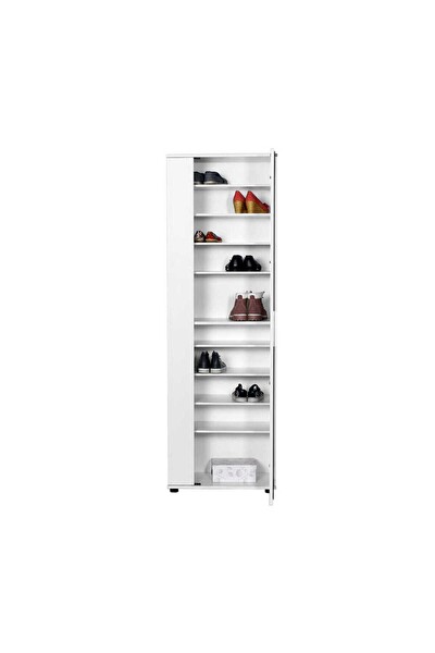 Adore Mobilya Porto 10 Raflı Kapaklı ve Aynalı Ayakkabılık - Mat Beyaz 60x187x35 CM (GxYxD)