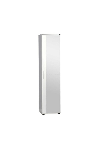 Adore Mobilya Porto 10 Raflı Tek Kapaklı Aynalı Ayakkabılık - Mat Beyaz 45x187x36 CM (GxYxD)