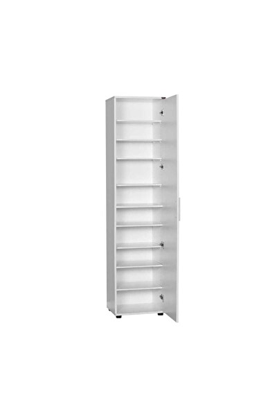 Adore Mobilya Porto 10 Raflı Tek Kapaklı Aynalı Ayakkabılık - Mat Beyaz 45x187x36 CM (GxYxD)
