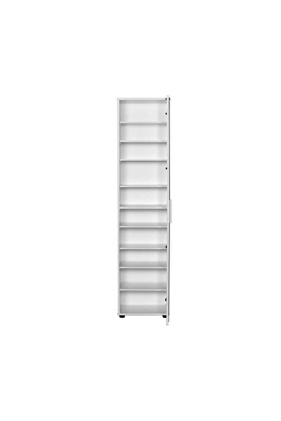 Adore Mobilya Porto 10 Raflı Tek Kapaklı Aynalı Ayakkabılık - Mat Beyaz 45x187x36 CM (GxYxD)