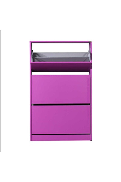 Adore Mobilya Flat Duo 3 Katlı Geniş Ayakkabılık - Mor 73x119x26 CM (GxYxD)