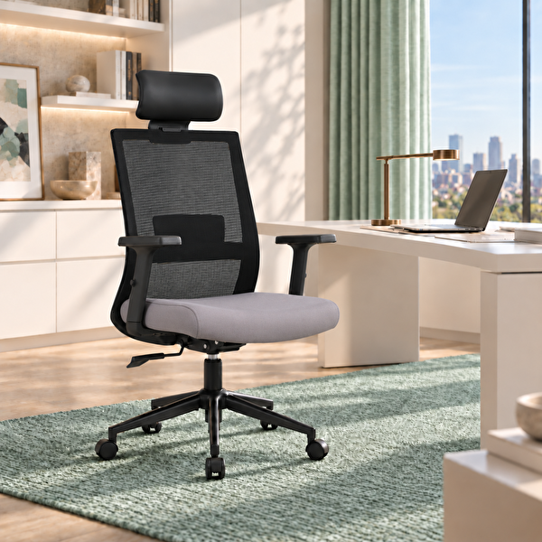 Adore Mobilya Vera Flex Multi Fonksiyon Çalışma Koltuğu - Siyah Gri 63x117-127x67 CM