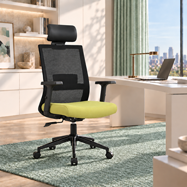 Adore Mobilya Vera Flex Multi Fonksiyon Çalışma Koltuğu - Siyah Yeşil 63x117-127x67 CM