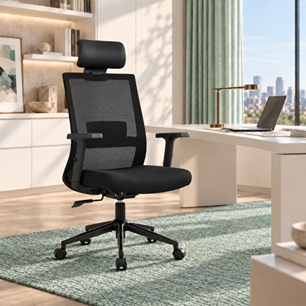 Adore Mobilya Vera Flex Multi Fonksiyon Çalışma Koltuğu - Siyah 63x117-127x67 CM