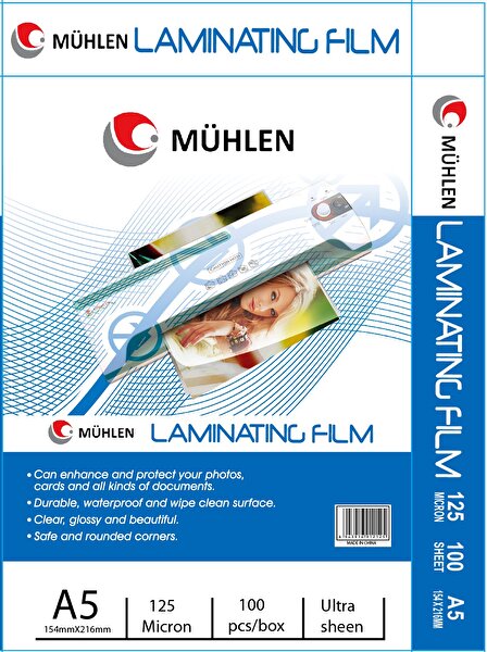 Mühlen Mühlen A5-125 A5 Boyutlu 125 Mikron 100 Adet Laminasyon PVC Filmi