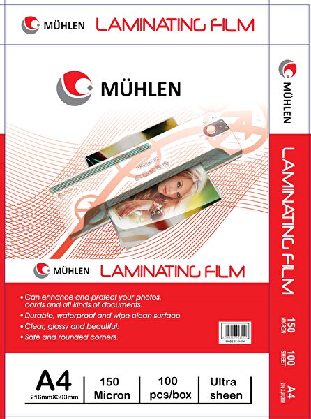 Mühlen Mühlen A4-150 A4 Boyutlu 150 Mikron 100 Adet Laminasyon PVC Filmi