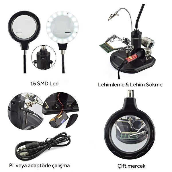 Wellhise ACN-129 Masaüstü Büyüteç Ledli Havya Sehpası