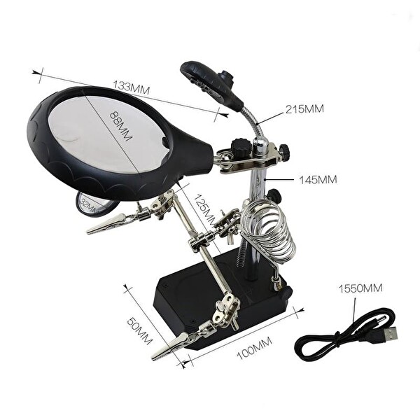 Wellhise TE-800 Çok Fonksiyonlu Tutacaklı ve Ledli Masaüstü Büyüteç