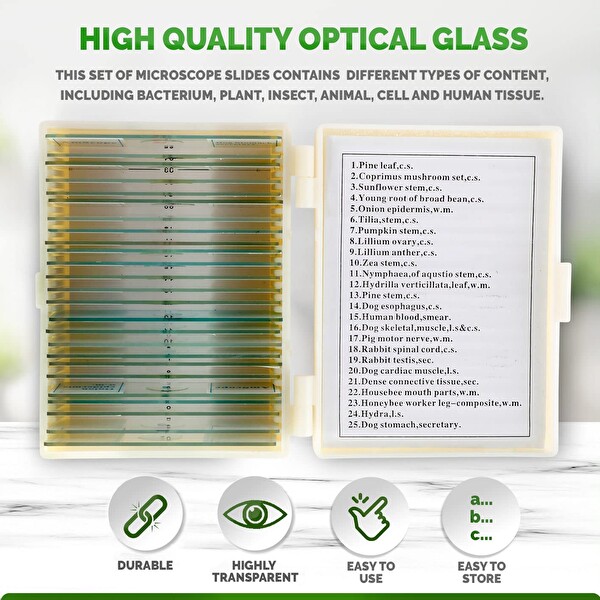 Amscope PS25P Hazır Mikroskop 25 Adet Slayt Seti