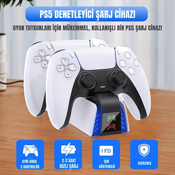 Cosmostech PS5 Dualsense Joystick Hızlı Şarj İstasyonu LED Göstergeli YH-54 Playstation 5 Controller Charger Dock