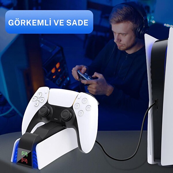 Cosmostech PS5 Dualsense Joystick Hızlı Şarj İstasyonu LED Göstergeli YH-54 Playstation 5 Controller Charger Dock