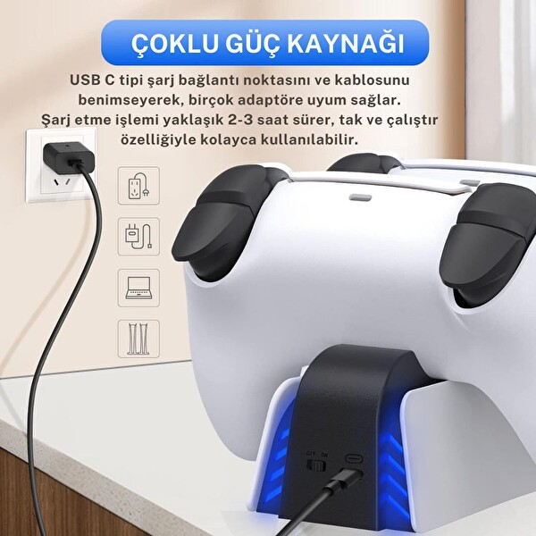 Cosmostech PS5 Dualsense Joystick Hızlı Şarj İstasyonu LED Göstergeli YH-54 Playstation 5 Controller Charger Dock
