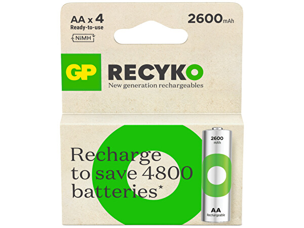 GP Batteries Recyko 2700 AA Kalem Ni-MH Şarjlı 1.2 V Pil 4'lü Kart