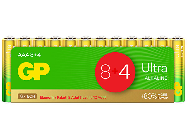 GP Batteries G-TECH Ultra Alkalin İnce LR03 - AAA Boy 1.5V Pil 12'li Shrink