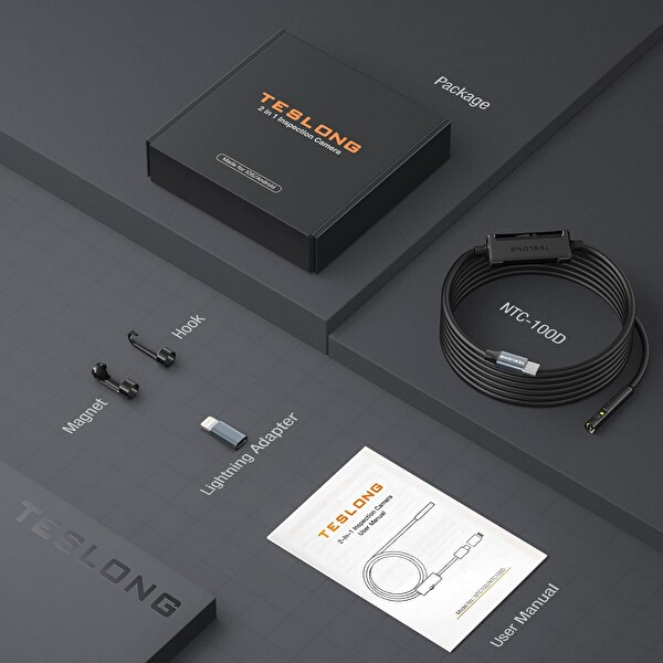 Teslong 1080P HD Çift Lensli Muayene Kamerası - 8+1 LED Işıklı - 5m Kablo - 8mm