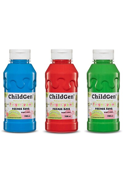ChildGen 3x350 ML Süper Yıkanabilir Mavi-Yeşil-Kırmızı 3'lü Parmak Boya Seti