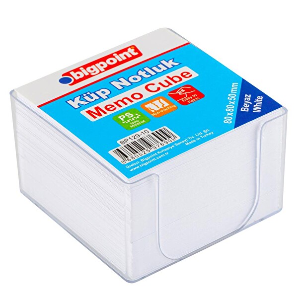 Bigpoint BP129-10 Akrilik Küp Blok Notluk Beyaz 8x8cm