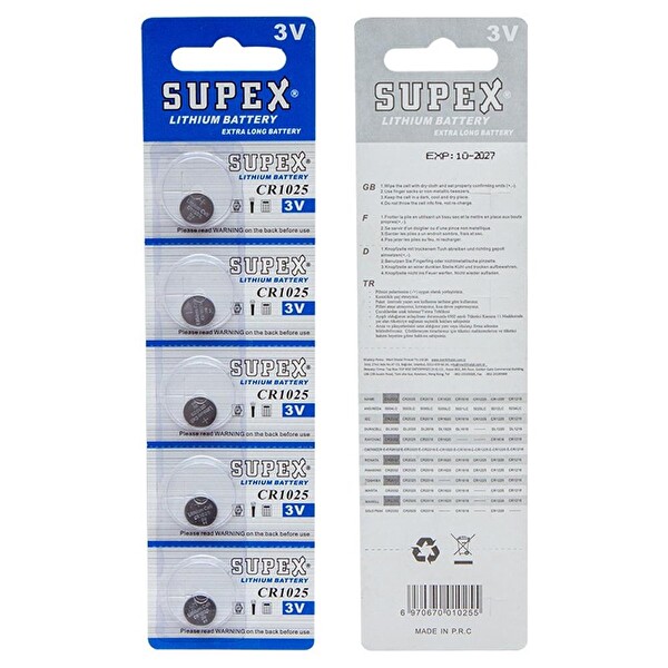 Supex CR1025 3V Lityum 5'li Paket Pil