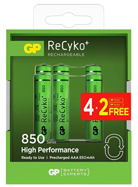 GP AAA 850 mAh Şarjlı İnce Kalem Pil 4+2'li Paket Recyko GPHCH83BOK