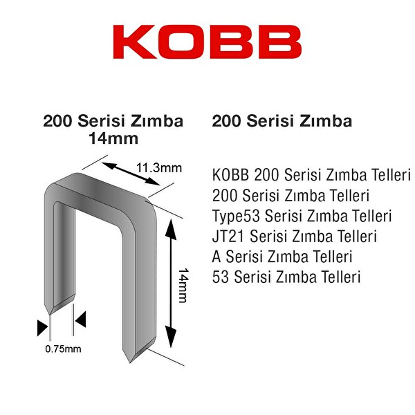 Kobb KBZ214 14mm 2500 Adet 200 Serisi Ağır Hizmet Tipi Zımba Teli