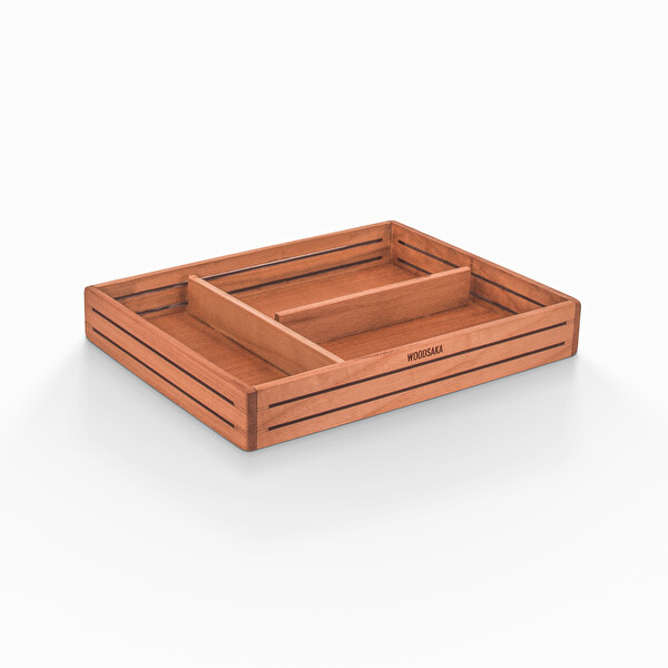 WOODSAKA 3Line Sade Organizer & Aksesuar Kutusu - Kiraz Ağacından