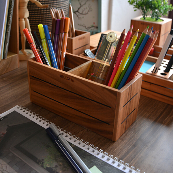 WOODSAKA 3Line İki Bölümlü Kalemlik - Kiraz Ağacından