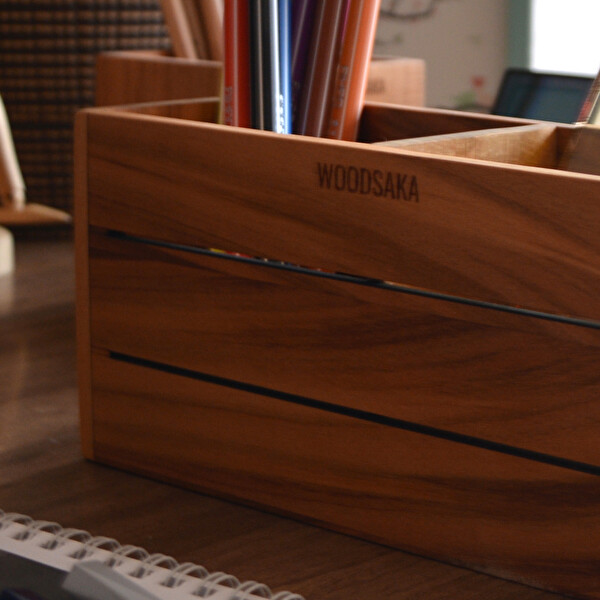 WOODSAKA 3Line İki Bölümlü Kalemlik - Kiraz Ağacından