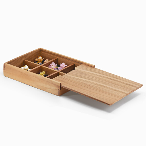 WOODSAKA Sürgülü Kapaklı 6 Bölmeli Takı ve Aksesuar Kutusu - Model 2