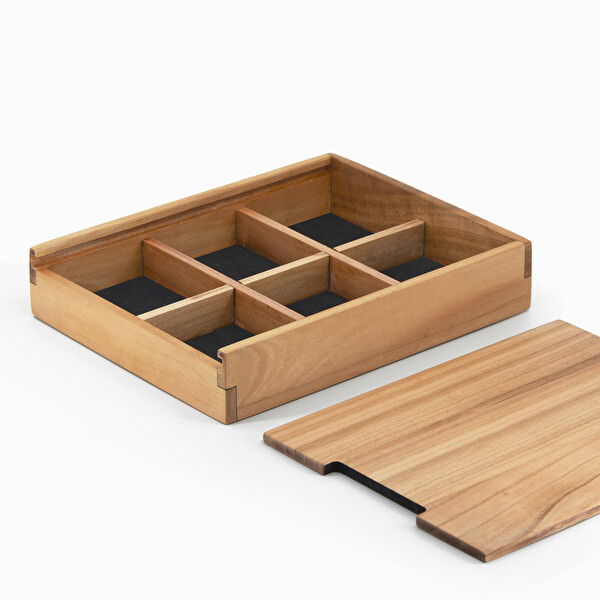 WOODSAKA Sürgülü Kapaklı 6 Bölmeli Takı ve Aksesuar Kutusu - Model 2