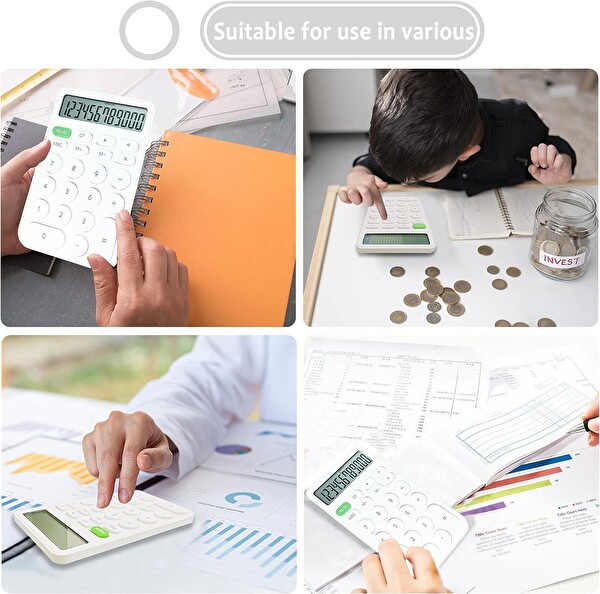 Valkyrie Junno Sevimli Yuvarlak Tuşlu 12 Basamaklı Masaüstü Hesap Makinesi Beyaz