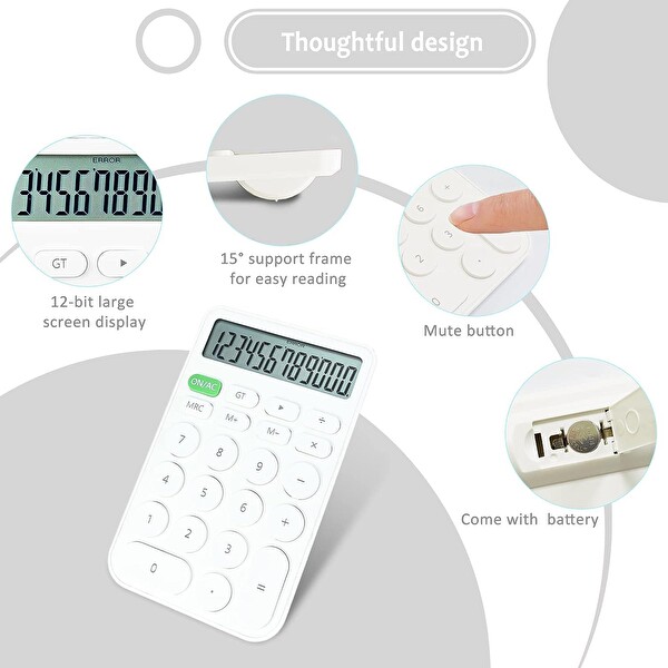 Valkyrie Junno Sevimli Yuvarlak Tuşlu 12 Basamaklı Masaüstü Hesap Makinesi Beyaz